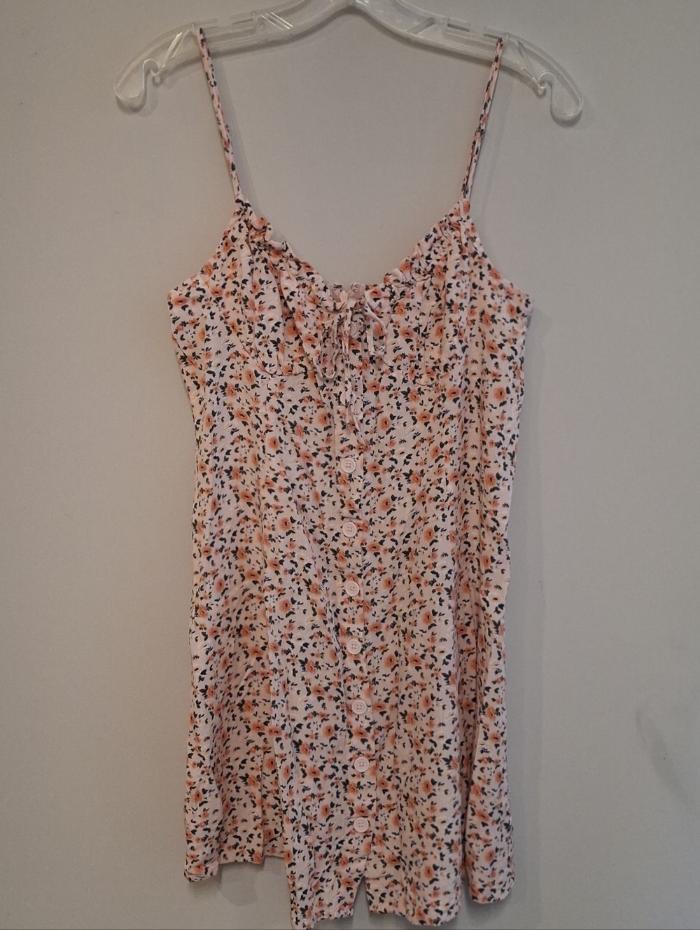 Sun Dress Mini Floral Button-Front Spaghetti Strap Dress Size M Pink/Orangw